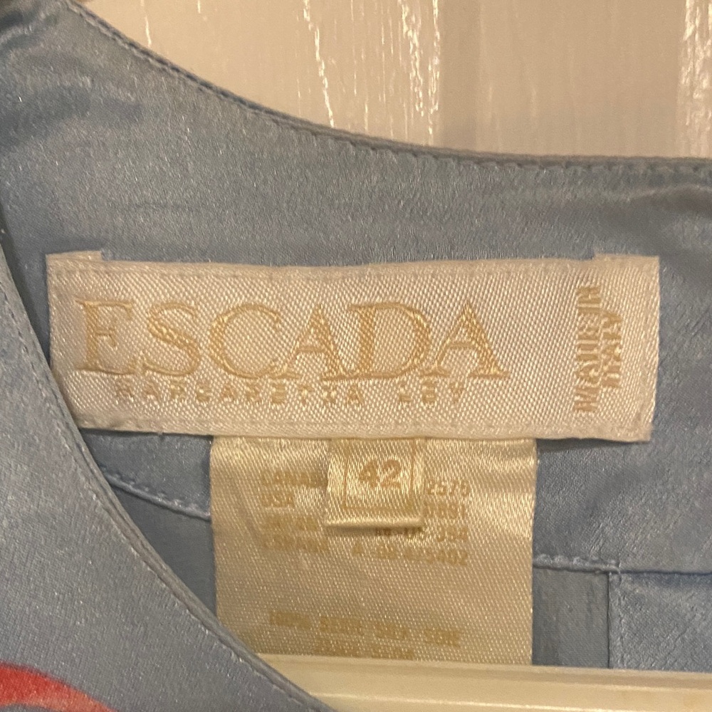 Vintage Escada Floral Silk Top with Ribbon Accents - Picture 2 of 10